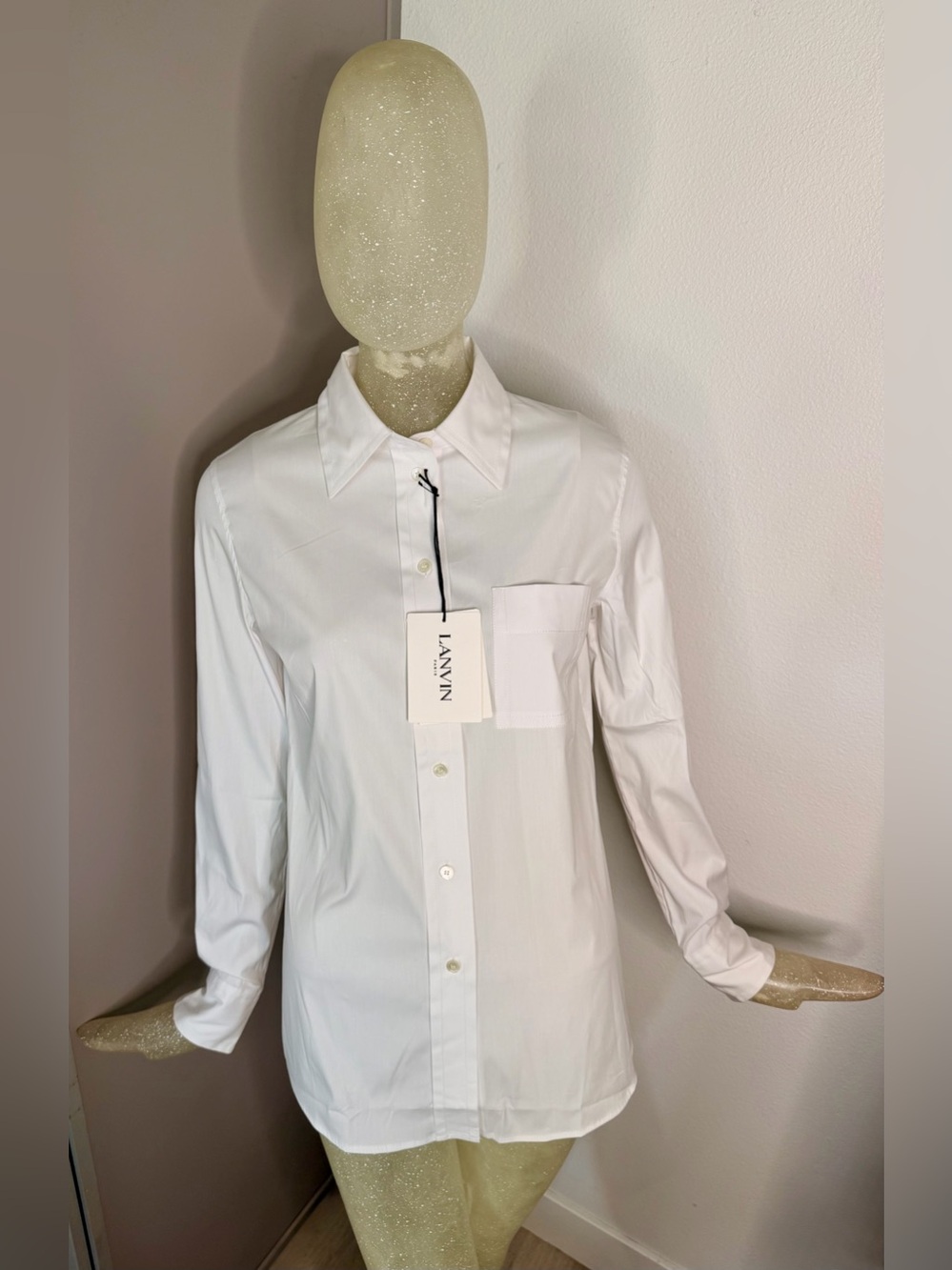 LANVIN Paris NWT Optic White Long-Sleeve Button-Down Shirt. Size 34EU/2 US